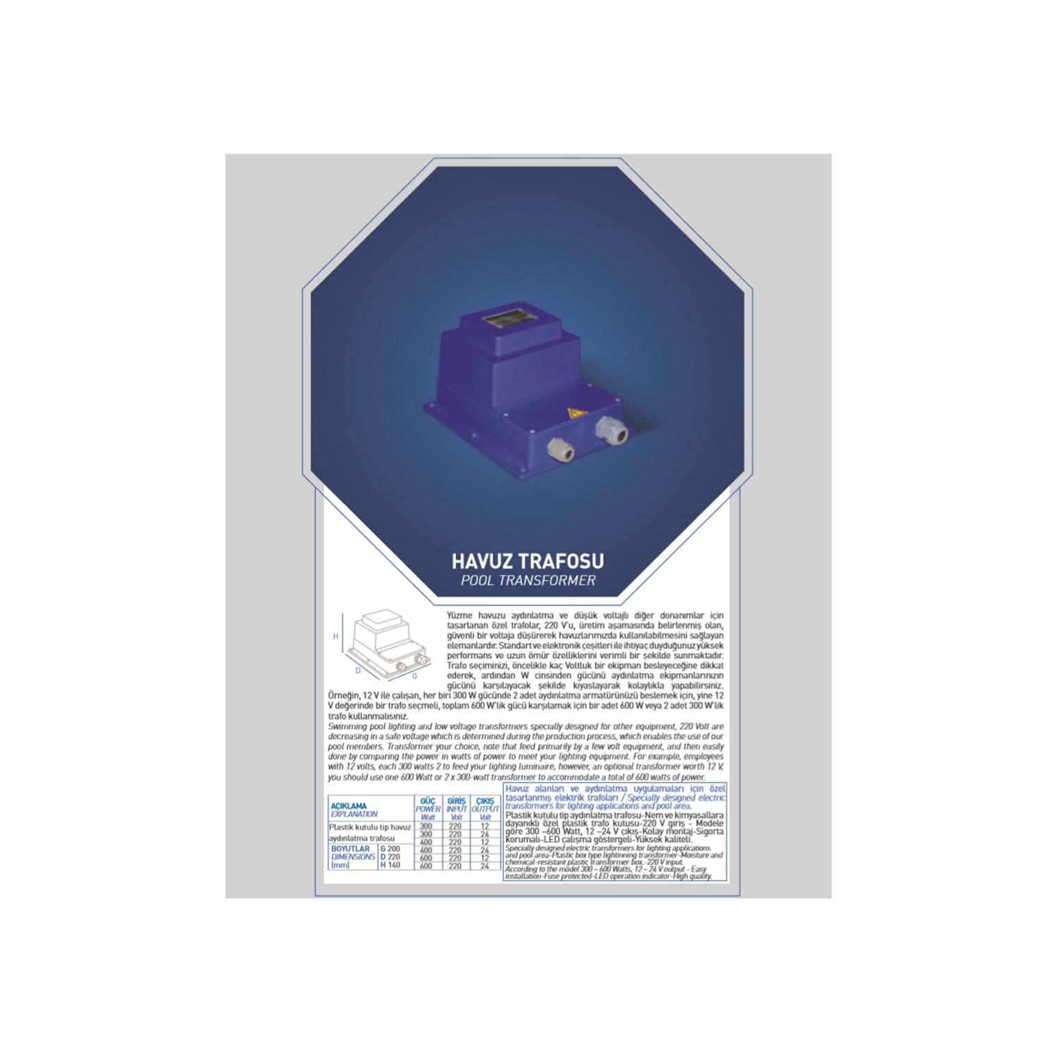 Havuz Trafosu 300 Watt